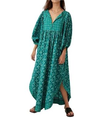 Free People Hazy Maisy Floral Maxi Dress Forest Combo Size XS